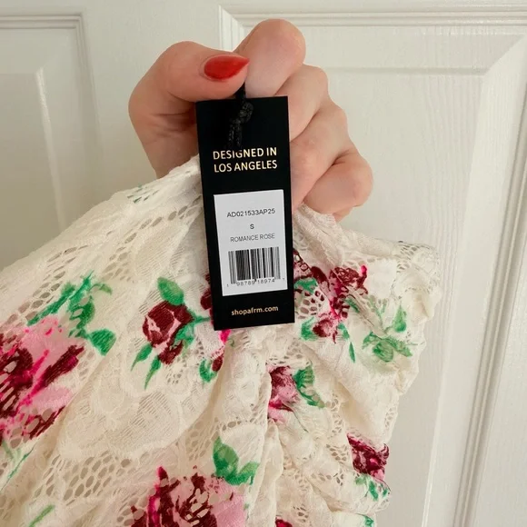 AFRM Marlo Crochet Lace Maxi Dress Pink And White Floral Size S - Picture 10 of 12